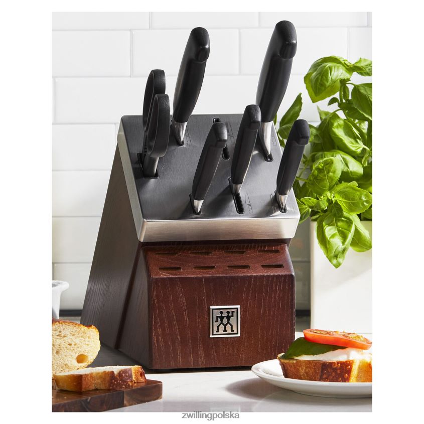sztućce pl Zwilling czterogwiazdkowy, 7-częściowy zestaw samoostrzących się bloków noży, kolor srebrno-czarny 48N4888