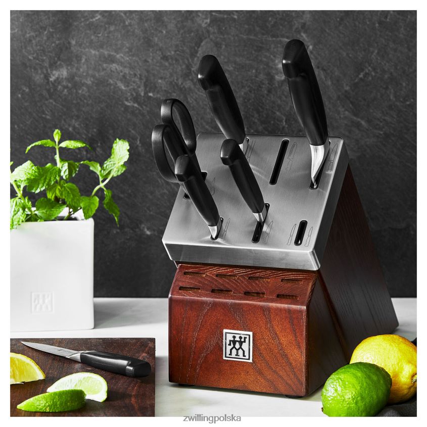 sztućce pl Zwilling czterogwiazdkowy, 7-częściowy zestaw samoostrzących się bloków noży, kolor srebrno-czarny 48N4888