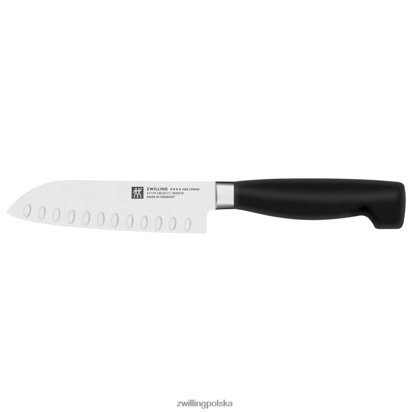 sztućce pl Zwilling czterogwiazdkowy nóż santoku o średnicy 5,5 cala z wydrążoną krawędzią 48N488168