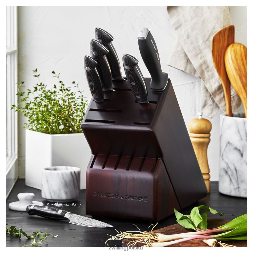 sztućce pl Zwilling kramer - kolekcja euroline ze stali damasceńskiej 7-częściowa, zestaw bloków na noże, kolor brązowy 48N488200
